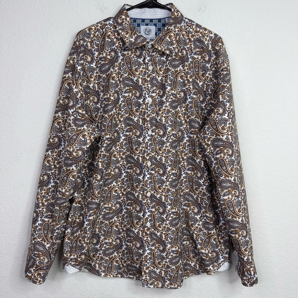 KILBURNE‎ & FINCH Shirt Mens XXL Paisley Long Sleeve Button Dapper Office Artsy